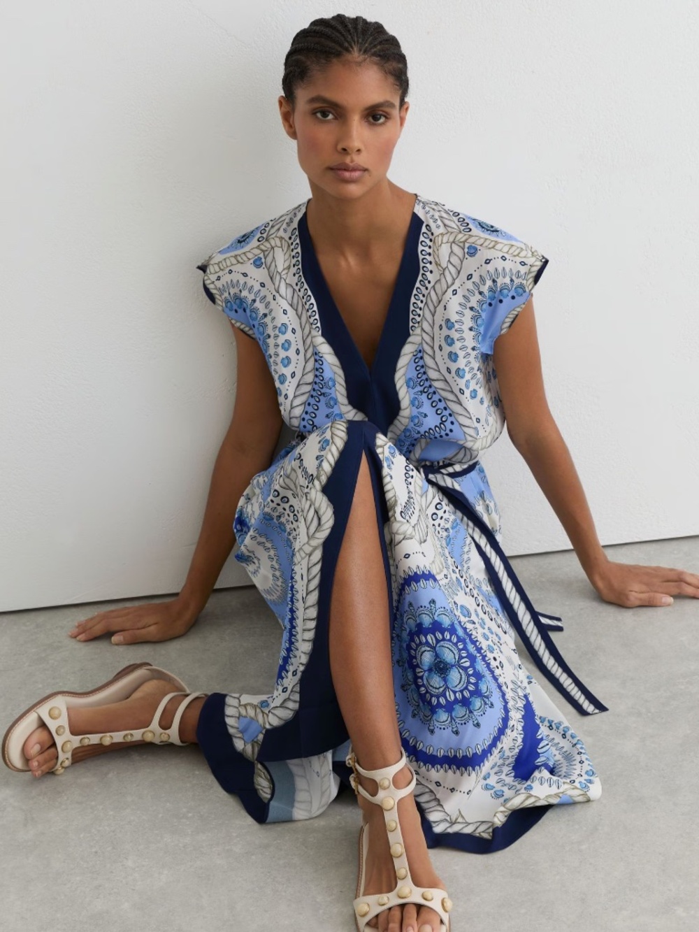 NEW/missing belt, Reiss Heidi Scarf Print Belted Midi Dress Sz 8- 85%OFF! - Picture 3 of 12